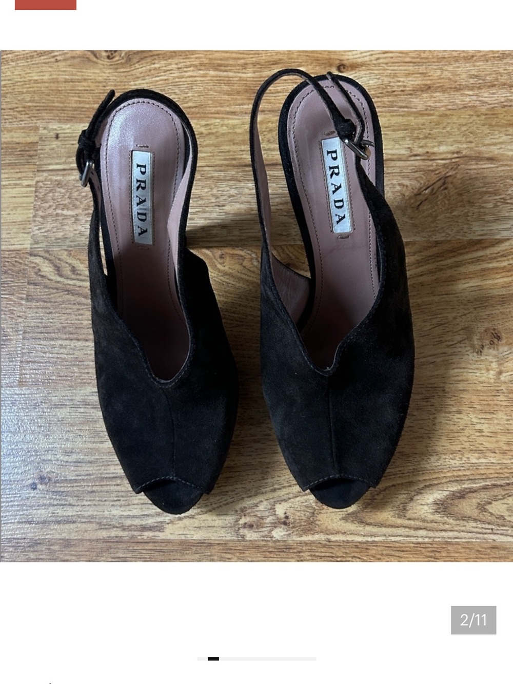 Prada Dark Brown Suede Peep-Toe Slingback Heels - Picture 4 of 4